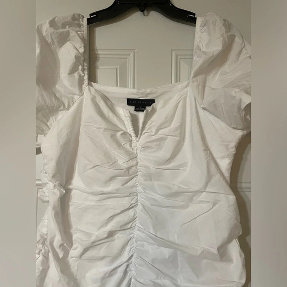 Sanctuary Split Square Neck Short Puff Sleeve Shirred Poplin Mini Dress size 12 - Picture 7 of 7